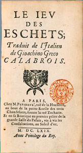 Gioachino Greco, Le Jeu des eschets (1669)
